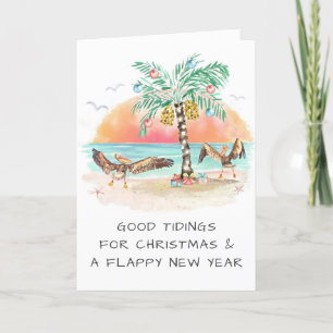 Cartes Pour Fêtes Annuelles Pélicans et Palm Tree Beach Noël côtier