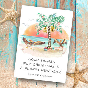 Cartes Pour Fêtes Annuelles Pélicans & Palm Plage tropicale Noël côtier