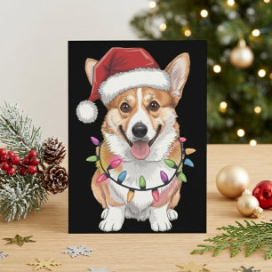Cartes Pour Fêtes Annuelles Pembroke Welsh Corgi Père Noël Lumières de sapin d