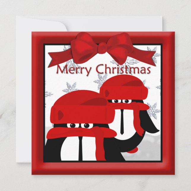 Cartes Pour Fêtes Annuelles Penguin Amis voeux de Noël (Devant)