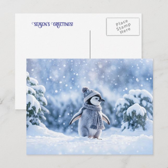 Cartes Pour Fêtes Annuelles Penguin and Scarf Hat Cute Christmas Holiday (Devant / Derrière)