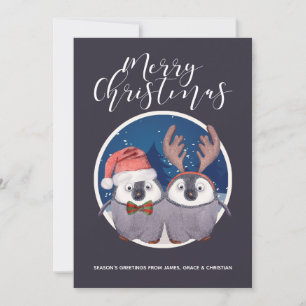 Cartes Pour Fêtes Annuelles Penguin Couple mignonne Père Noël et Reindeer Noël