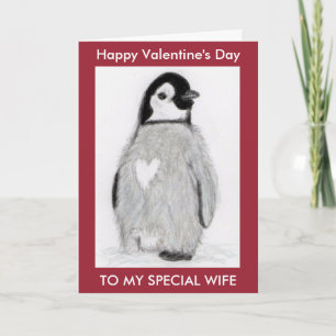 CARTES POUR FÊTES ANNUELLES PENGUIN HEART VALENTINE'S DAY WIFE ETC PERSONNALIS