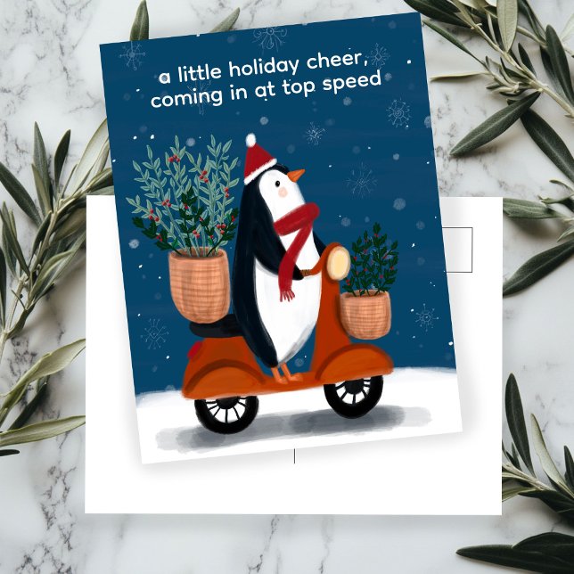 Cartes Pour Fêtes Annuelles Penguin sur Scooter Cute Christmas Custom (Penguin on Scooter Cute Christmas Custom Holiday Postcard
)