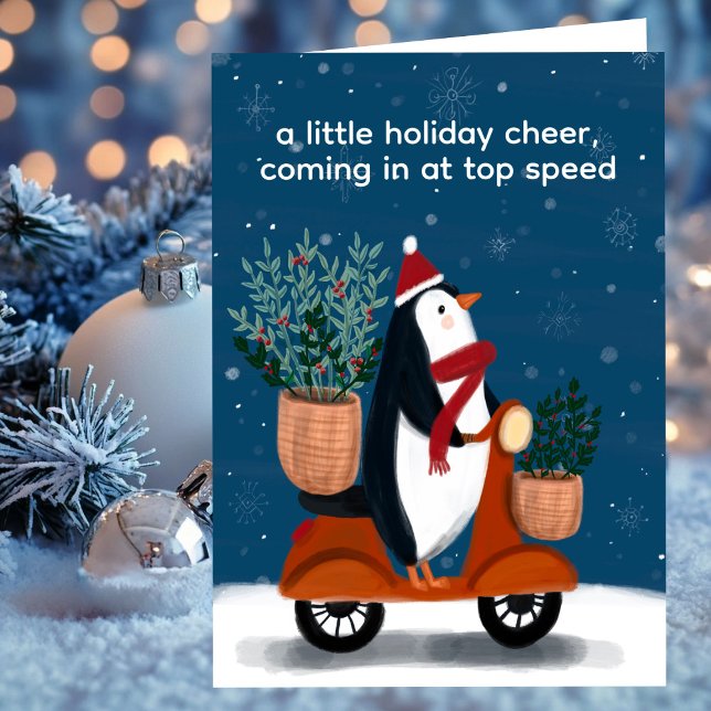 Cartes Pour Fêtes Annuelles Penguin sur Scooter Cute Christmas Custom (Penguin on Scooter Cute Christmas Custom Non-Photo Folded Holiday Card / Digital Download
)