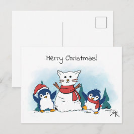 Cartes Pour Fêtes Annuelles Penguins building a snowman christmas 