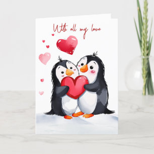 Cartes Pour Fêtes Annuelles Penguins Saint-Valentin aux Coeurs rouges