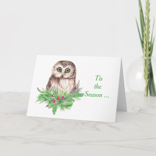Cartes Pour Fêtes Annuelles Pensée à vous hibou mignon d'aquarelle (Devant)