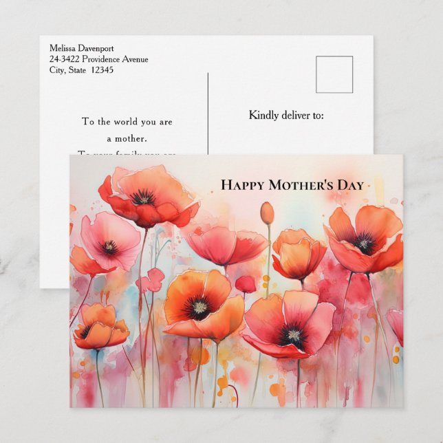 Cartes Pour Fêtes Annuelles Pépites rouges dans un champ d'aquarelle Fête des  (Devant / Derrière)