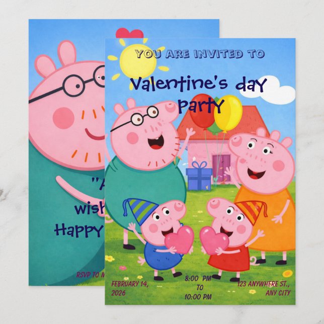 Cartes Pour Fêtes Annuelles Peppa Pig Valentine Card for Class, Personalized (Devant / Derrière)