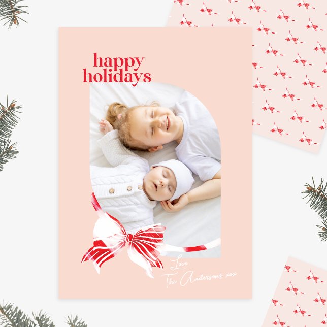 Cartes Pour Fêtes Annuelles Peppermenthe Plaid Tirée Avec Bow Photo Holiday Ca (Créateur téléchargé)
