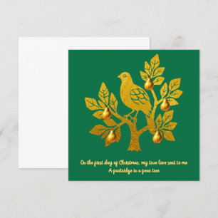 Cartes Pour Fêtes Annuelles Perdrix dans un arbre poirier émeraude vert Noël