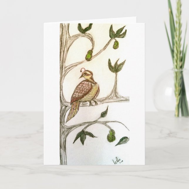 Cartes Pour Fêtes Annuelles Perdrix dans un poirier vert (Devant)