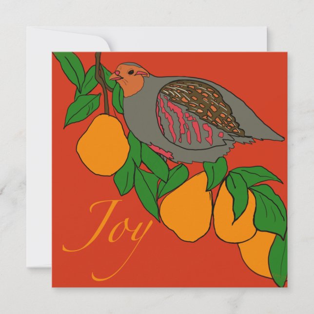 Cartes Pour Fêtes Annuelles Perdrix & Poires Joie ! (Devant)