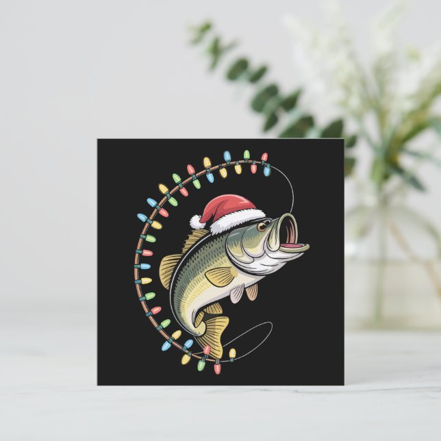 Cartes Pour Fêtes Annuelles Père de Noël Bass Poisson Drôle Pêche Pêcheur (Debout devant)