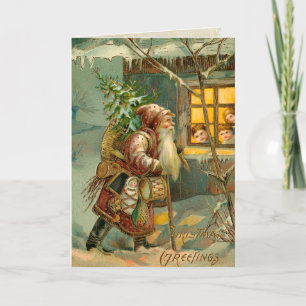 Cartes Pour Fêtes Annuelles Père du Vieux Monde Noël en Neige avec cadeaux