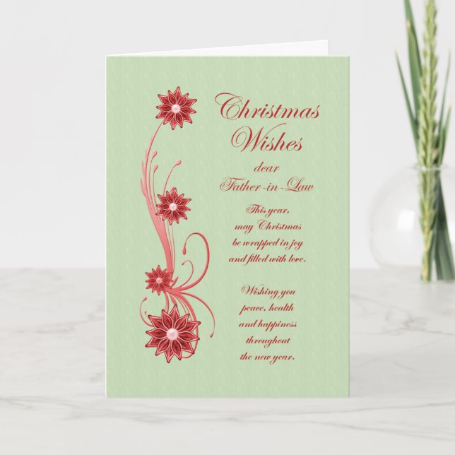 Cartes Pour Fêtes Annuelles Père en droit Scrolls et fleurs de Noël (Devant)
