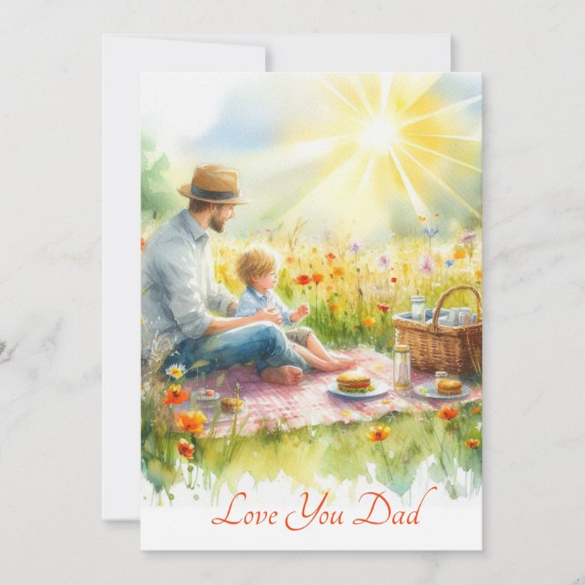 Cartes Pour Fêtes Annuelles Père et Fils mignons Avoir Pique-Nique Aquarelle (Devant)