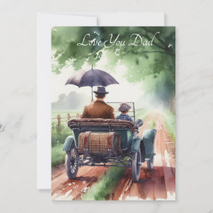 Cartes Pour Fêtes Annuelles Père & Fils Mignonnes À L'Aquarelle D'Une Voiture 