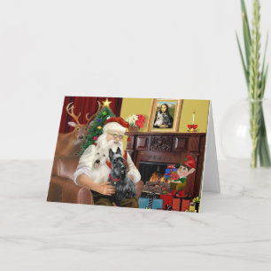 Cartes Pour Fêtes Annuelles père Noël 2 Terriers écossais
