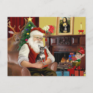 Cartes Pour Fêtes Annuelles Père Noël à la maison - Chihuahua (Crème bleue)