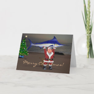 Cartes Pour Fêtes Annuelles Père Noël a pris un marlin bleu