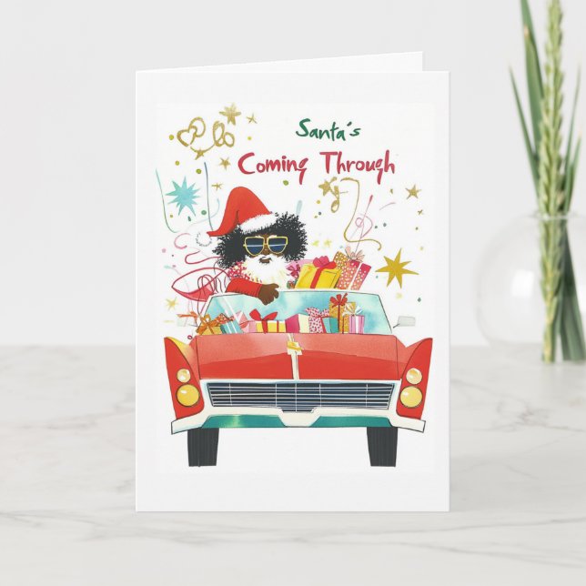 Cartes Pour Fêtes Annuelles Père Noël à venir | Salutation de Noël noire (Devant)