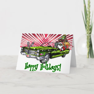 Cartes Pour Fêtes Annuelles Père Noël afro-américaine dans une voiture vintage