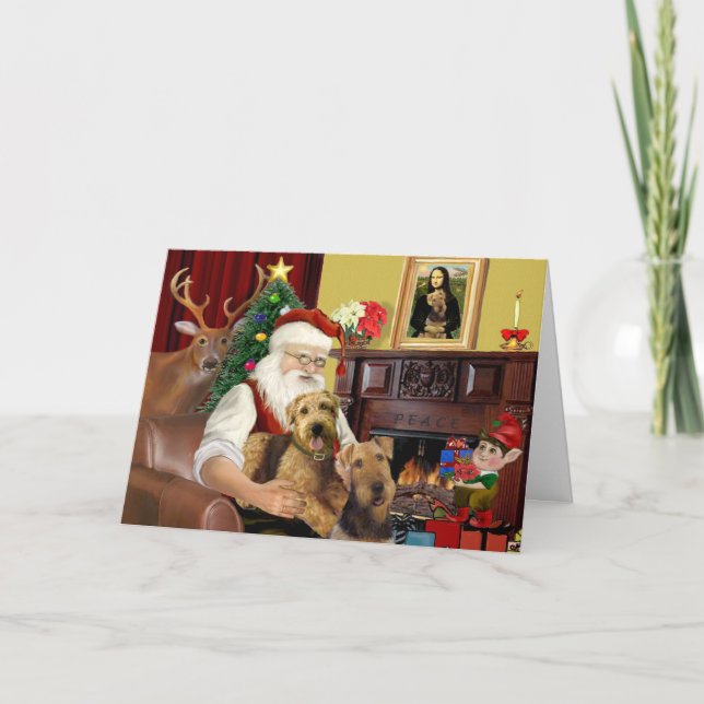 Cartes Pour Fêtes Annuelles Père Noël Airedales (Devant)