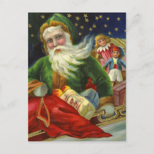 Cartes Pour Fêtes Annuelles Père Noël allemande livrant des jouets