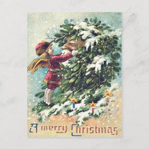 Cartes Pour Fêtes Annuelles Père Noël Ange Chérubin Gui