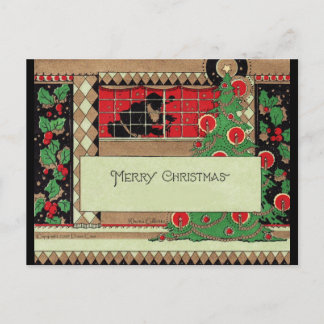 Cartes Pour Fêtes Annuelles Père Noël Art déco dans la fenêtre