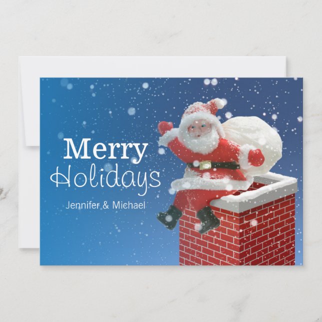 Cartes Pour Fêtes Annuelles Père Noël assis à Chimney (Devant)