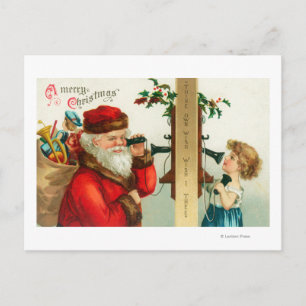 Cartes Pour Fêtes Annuelles Père Noël au téléphone avec la petite fille