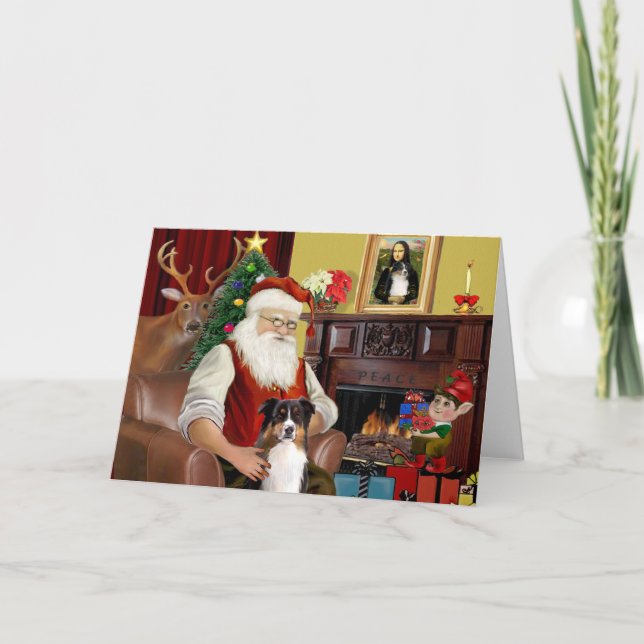 Cartes Pour Fêtes Annuelles Père Noël Australian Shepherd (tri) (Devant)