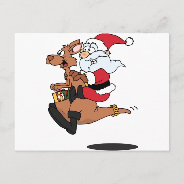 Cartes Pour Fêtes Annuelles Père Noël australien chevauchant un kangourou de N (Devant)