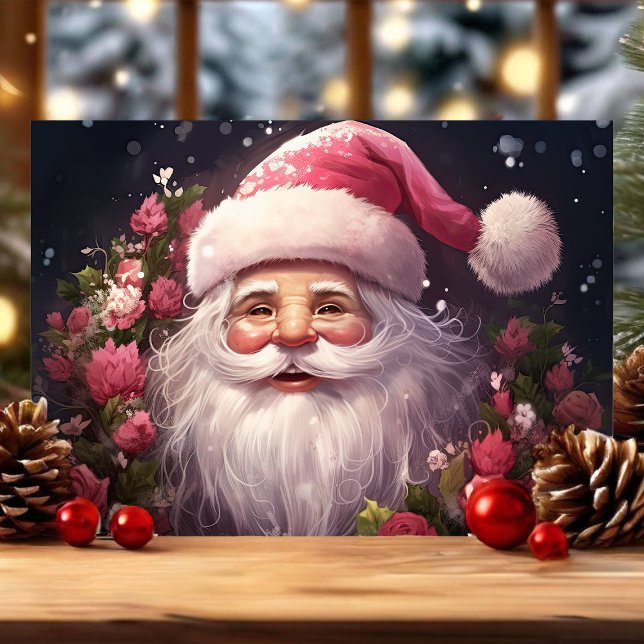 Cartes Pour Fêtes Annuelles Père Noël aux roses roses roses Noël (Créateur téléchargé)
