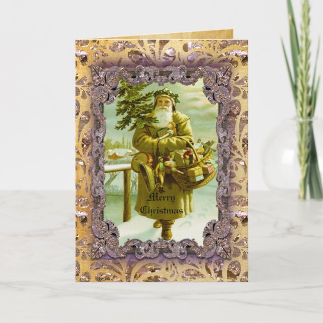 Cartes Pour Fêtes Annuelles Père Noël avec arbre et jouets Victorian (Devant)