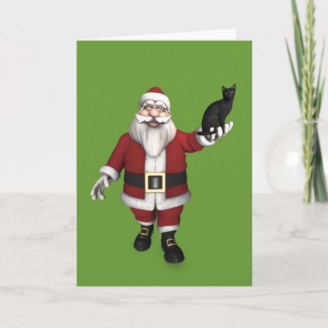 Cartes Pour Fêtes Annuelles Père Noël Avec Chat Noir (Devant)