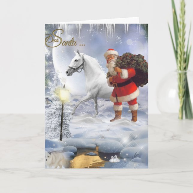 Cartes Pour Fêtes Annuelles Père Noël Avec Cheval Blanc (Devant)