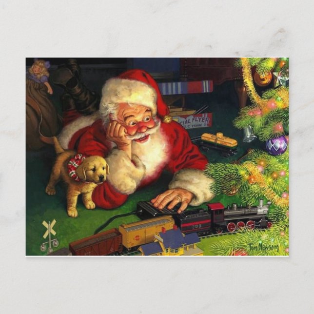 Cartes Pour Fêtes Annuelles Père Noël avec chiot (Devant)