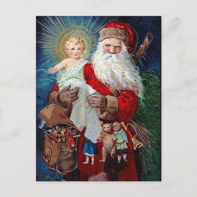 Cartes Pour Fêtes Annuelles Père Noël avec Christ Enfant (Devant)