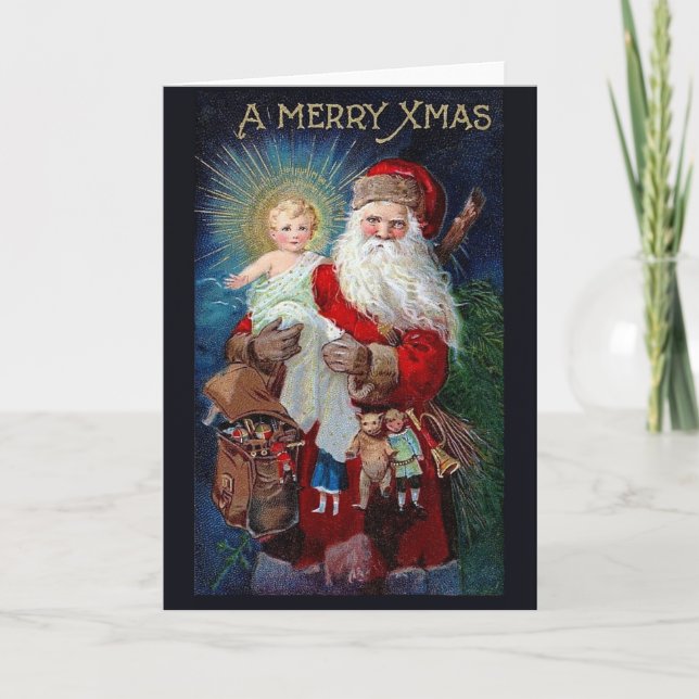 Cartes Pour Fêtes Annuelles Père Noël avec Christ Enfant (Devant)