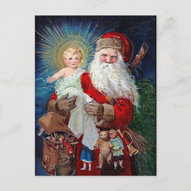 Cartes Pour Fêtes Annuelles Père Noël avec Christ Enfant (Devant)