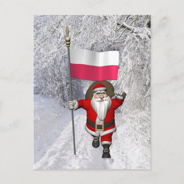Cartes Pour Fêtes Annuelles Père Noël Avec Drapeau De Pologne (Devant)