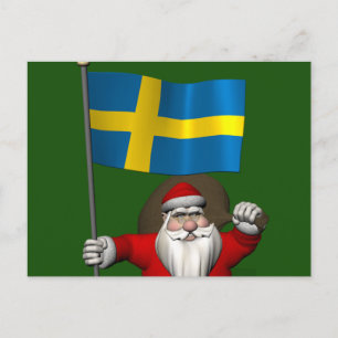 Cartes Pour Fêtes Annuelles Père Noël Avec Drapeau De Suède