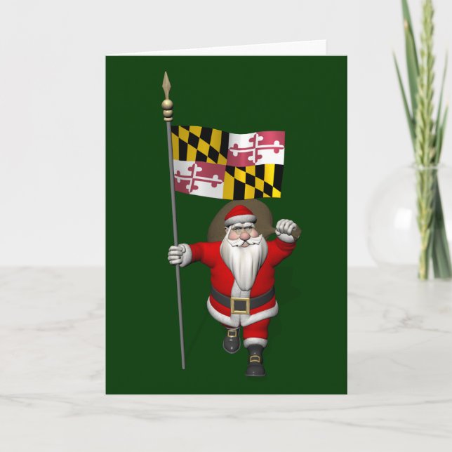 Cartes Pour Fêtes Annuelles Père Noël Avec Le Drapeau Du Maryland (Devant)