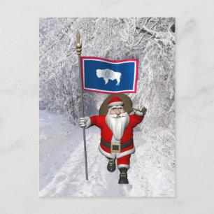 Cartes Pour Fêtes Annuelles Père Noël Avec L'Enseigne Du Wyoming
