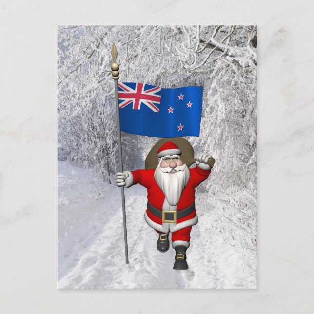 Cartes Pour Fêtes Annuelles Père Noël Avec L'Ensigne De Nouvelle-Zélande (Devant)