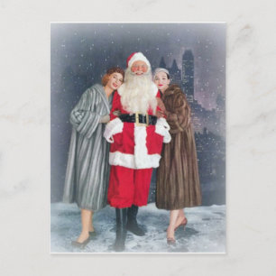 Cartes Pour Fêtes Annuelles Père Noël Avec Les Filles Des Années 1950